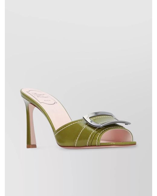 Roger Vivier Metallic Stitching Mule 85 Buckle Open Stiletto