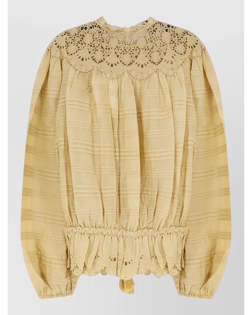 Isabel Marant Metallic Organic Cotton Embroidered Puff-Sleeve Blouse