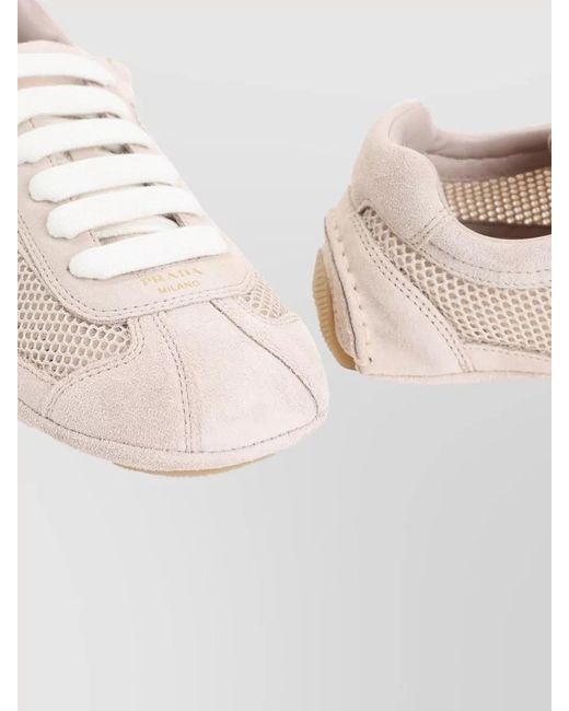 Prada Pink Stylish Sneakers With Mesh And Suede Design