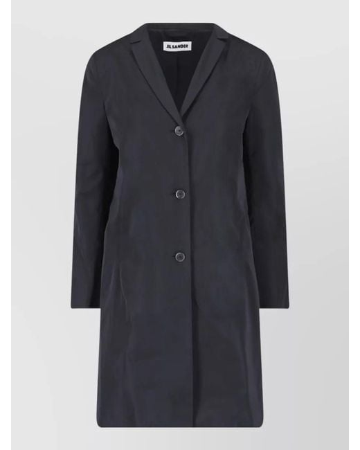 Jil Sander Blue Long Sleeve Coat Notched Lapel Back Vent