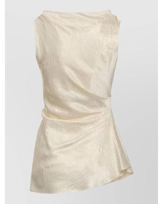 McQueen Natural Asymmetric Satin Draped Sleeveless Evening Top