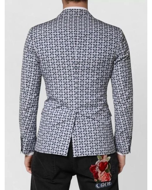 Dolce & Gabbana Blue Cotton Patterned Single Breasted Blazer Jacket for men