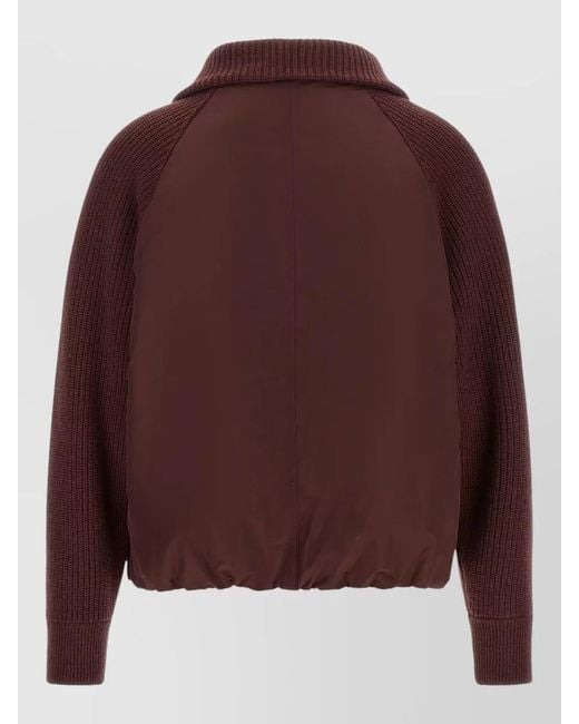 Brunello Cucinelli Brown Down Jacket Techno Taffeta Ribbed Knit