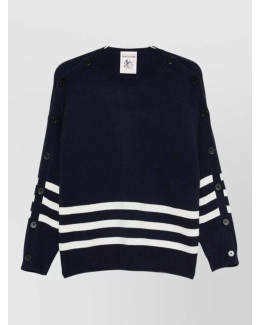 Semicouture Blue Zena Wool Striped Crew Neck Jumper