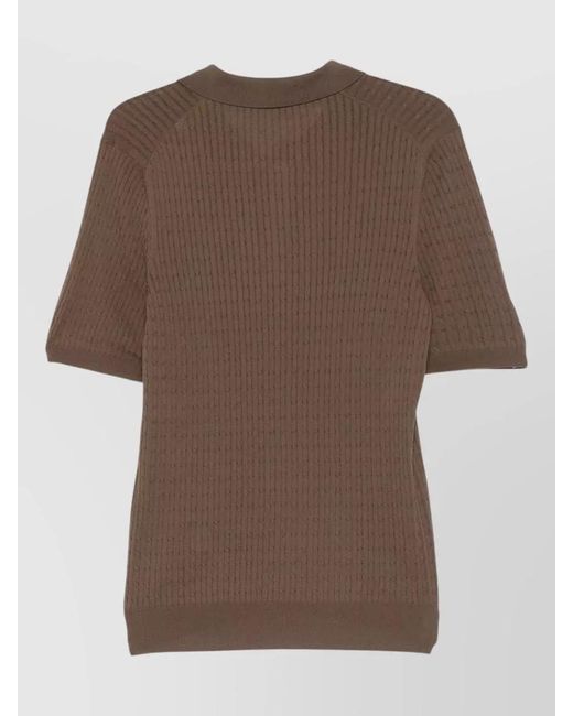 Tagliatore Brown Cable-Knit Cotton Polo Shirt for men