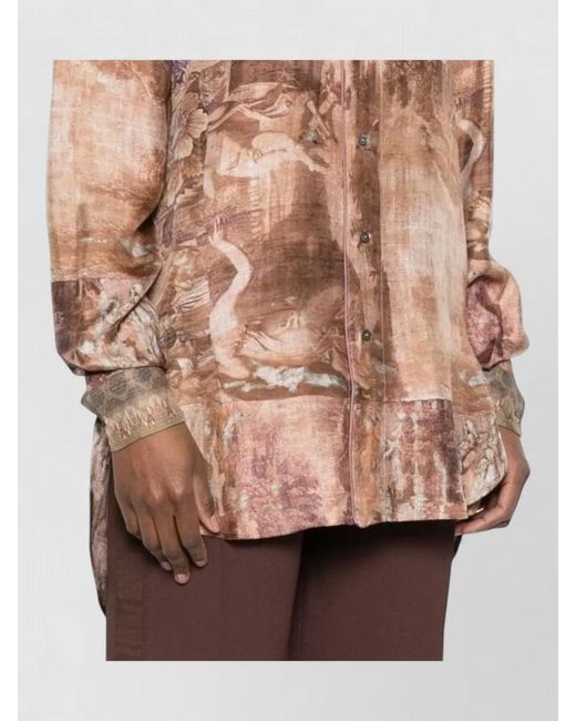 Pierre Louis Mascia Brown Silk Printed Long Sleeve Shirt