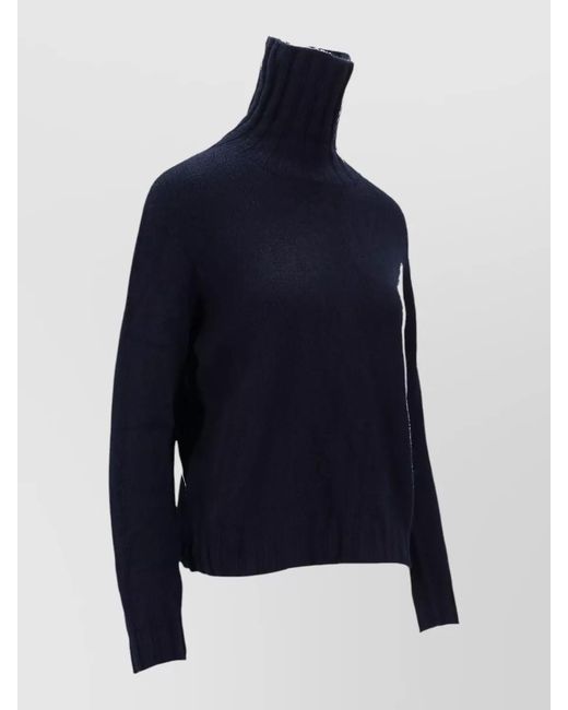 LA ROSE Blue High Neck Knit Top Long Sleeves