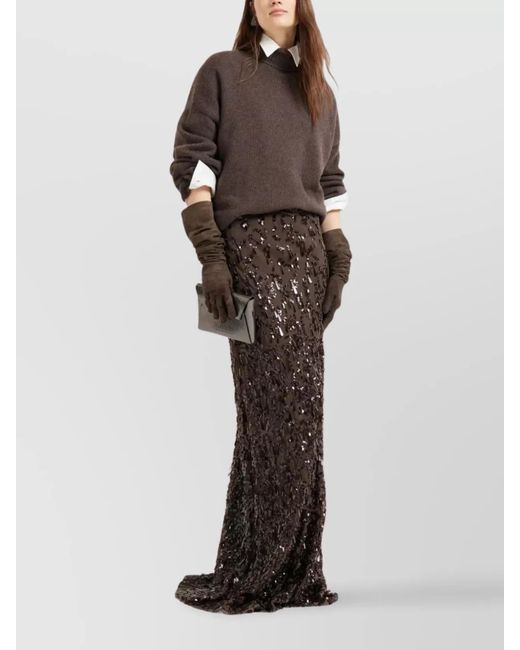 Brunello Cucinelli Brown Cashmere Ribbed Cuffs Turtleneck Jumper