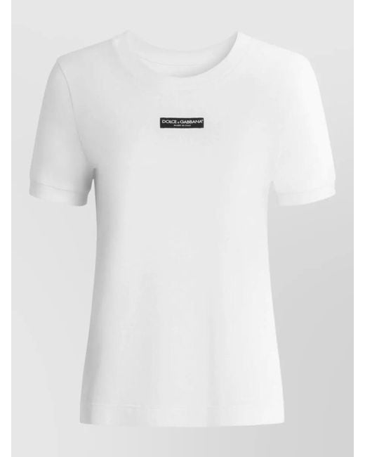 Dolce & Gabbana White Logo Cotton Crew Neck Regular Fit T-Shirt