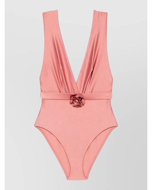 Zimmermann Pink Lucky Plunge Flower Belted Waist Bodysuit
