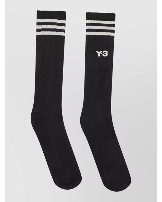 Y-3 Black Knee High Socks Sporty Striped Design for men
