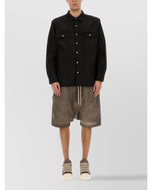 Rick Owens Black Overshirt With Chest Pockets And Long Sleeves for men