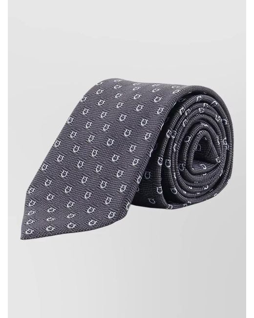 Ferragamo Blue Slim Bow Tie Standard Length Patterned Design for men