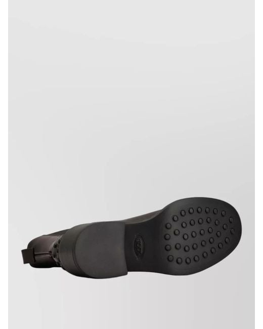 Tod's Black Leather Chelsea Boots Chunky Heel Pull Tab