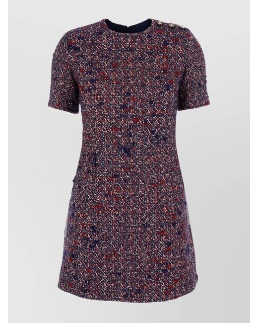 Gucci Purple Wool Tweed Short-Sleeve Mini Dress