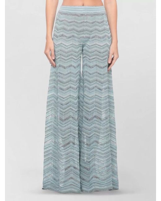 D.exterior Blue Lurex Chevron High Waist Sheer Wide Pants