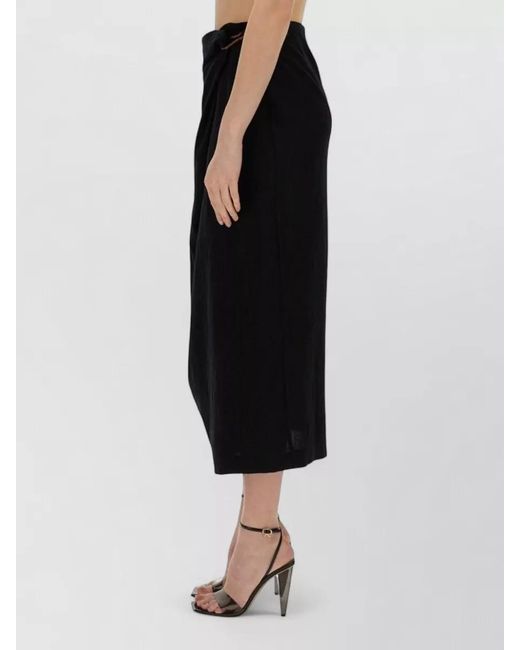Alysi Black High Waist Midi Skirt Side Drape Hook