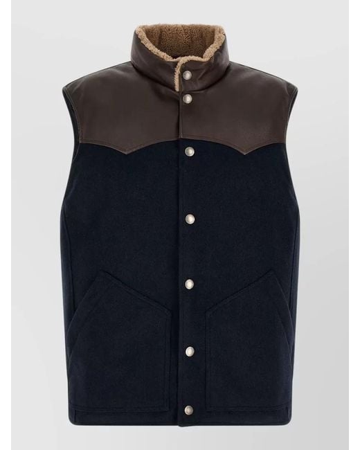Brunello Cucinelli Blue Paneled Flannel Feather Padded Vest for men
