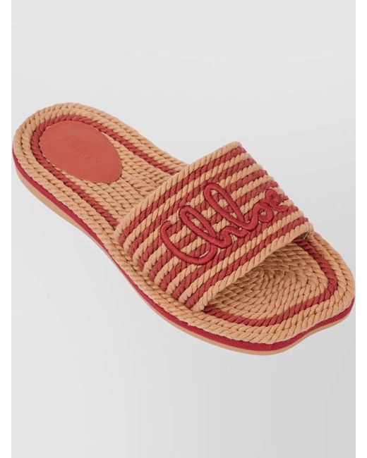Chloé Pink Braided Rope Mules Flat Sole Open Toe