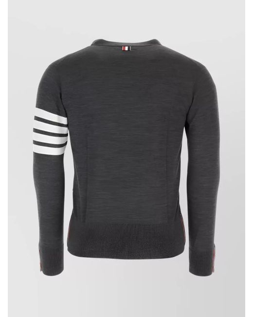 Thom Browne Black Fine-Knit Wool Striped V-Neck Cardigan for men
