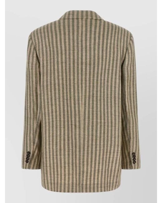 Brunello Cucinelli Natural Relaxed Stripe Blazer Linen Blend