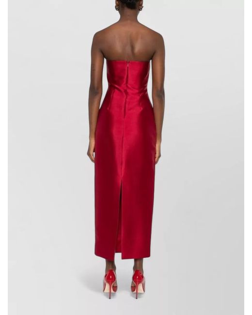 Solace London Red Renee Strapless Satin Midi Slit Dress
