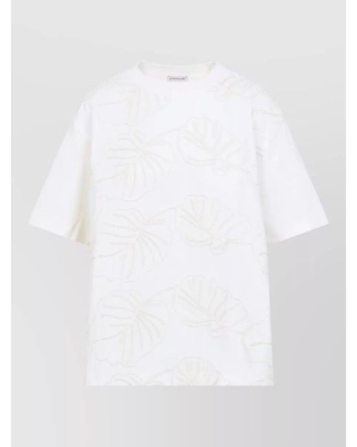 Moncler White Floral Embroidery Jersey T Shirt Side Tie