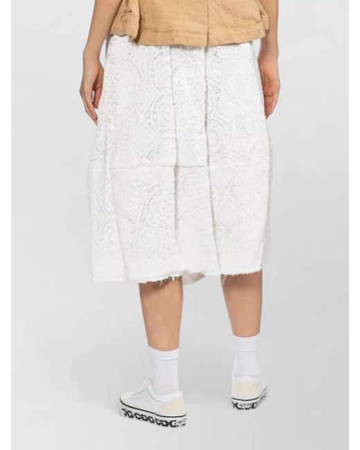 Comme des Garçons White Cotton Midi Skirt Floral Lace Texture