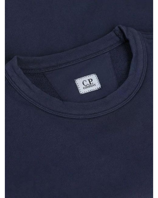 C P Company Blue Cotton Crew Neck Sweatshirt Arm Pocket for men