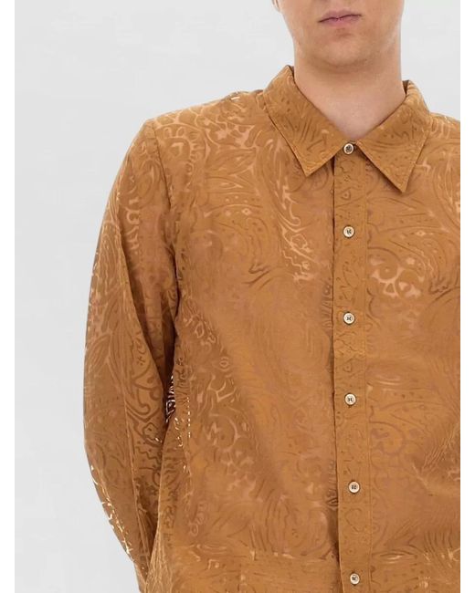 Séfr Brown Maui Long Sleeve Sheer Pattern Shirt for men