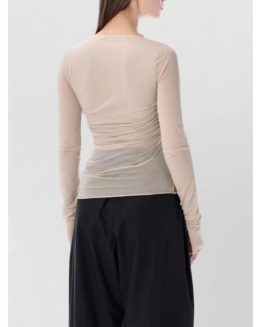 Soeur Blue Draped Long-Sleeve Boat Neck Top