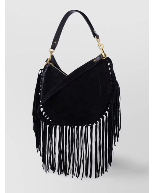 Isabel Marant Black Soft Fringe Zip Crossbody Bag