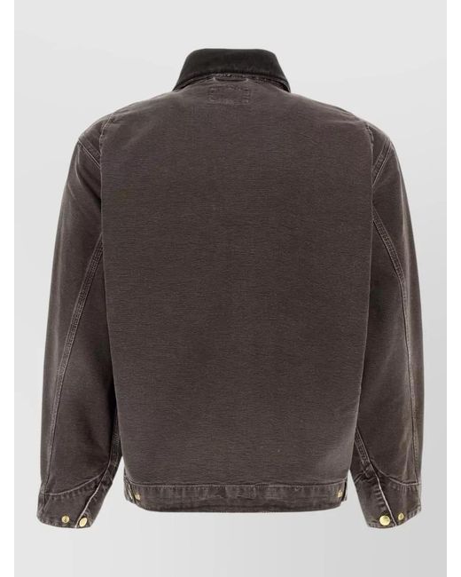 Carhartt Gray Denim Detroit Jacket Straight Cut Collared Pockets for men