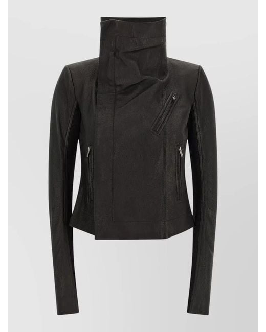 Rick Owens Black Biker Jacket Fitted Silhouette Textured Fabric