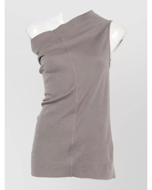 Rick Owens Gray One Shoulder Draped Soft Fabric Top
