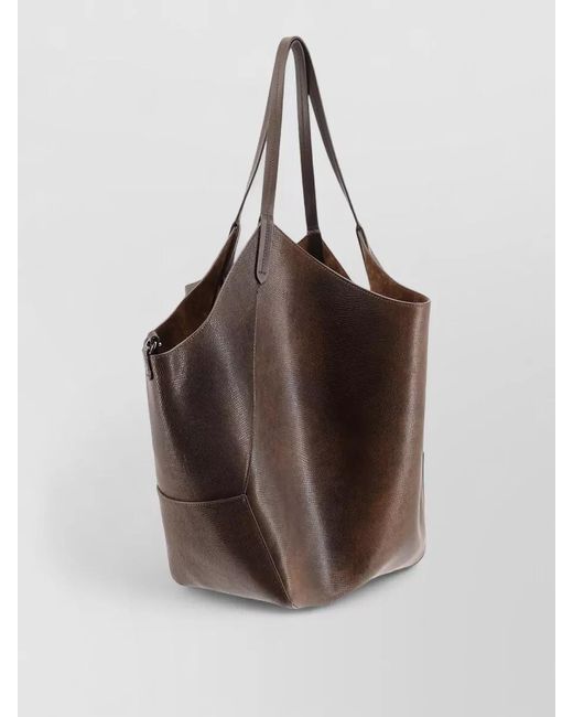 Brunello Cucinelli Brown Leather Shopping Bag Side Monili Detail