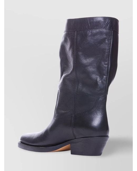 Isabel Marant Blue Leather Boots Buckle Strap Heeled