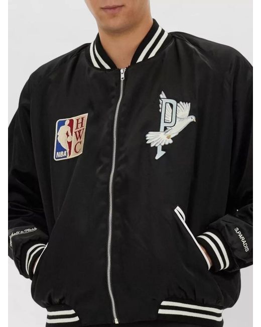 3.PARADIS Black Single Breasted Varsity Jacket for men