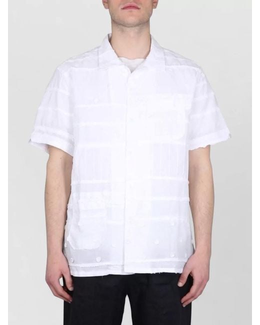 Engineered Garments White Embroidered Shirt Straight Cut Chest Pocket for men