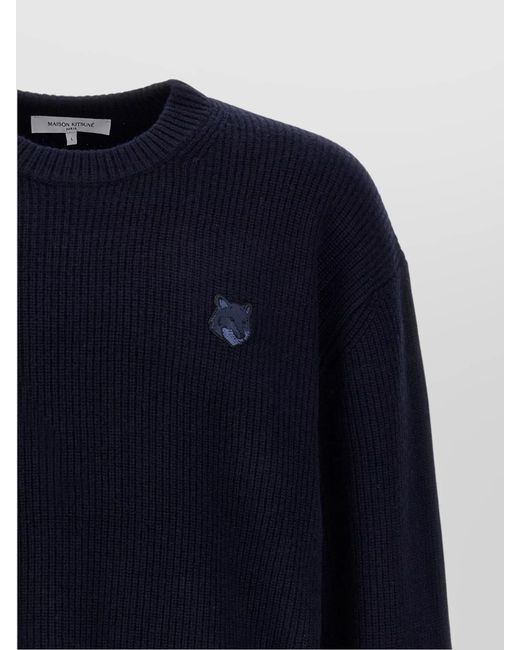 Maison Kitsuné Blue Cashmere-Blend Ribbed Crew-Neck Jumper for men
