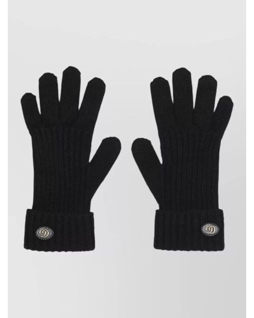 Gucci Black Wool Cashmere Gloves Gg Logo Knit