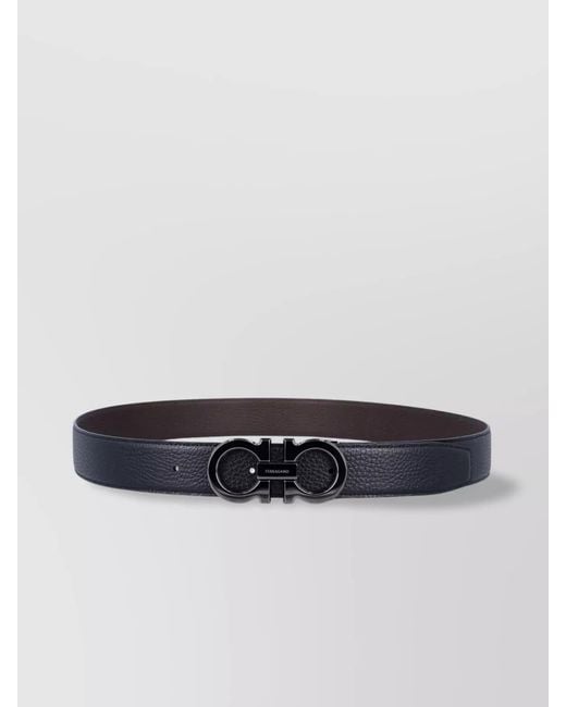 Ferragamo Blue Adjustable Double Buckle Reversible Leather Belt for men