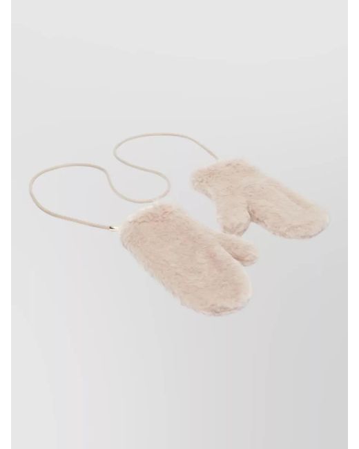 Max Mara White Faux Fur Texture Gloves Detachable Strap