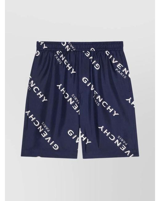Givenchy Blue Silk Logo Print Bermuda Shorts for men