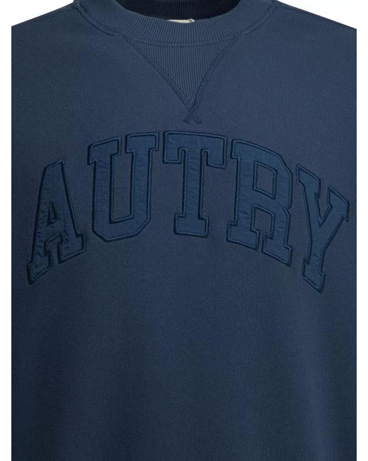 Autry Blue Logo Crew Neck Sweatshirt Ribbed Cuffs Hem for men