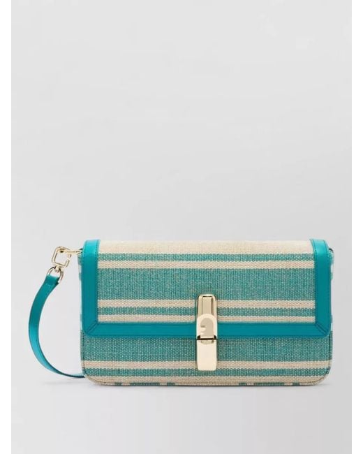 Furla Blue Crossbody Bag Striped Pattern Tone Hardware
