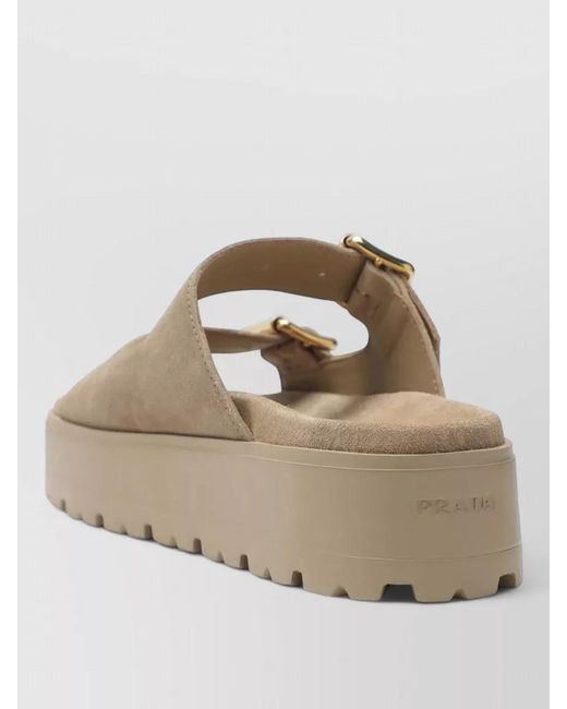 Prada Natural Platform Sole Slides Open Toe Design