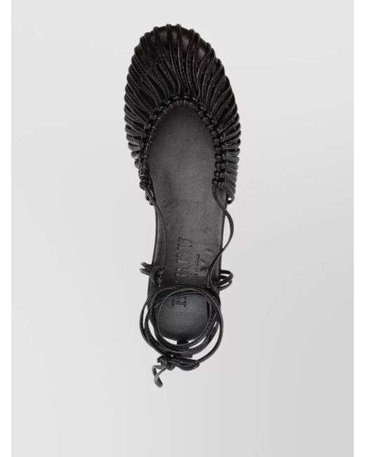 Hereu Black Leather Knotted Ankle-Strap Ballerina Shoes