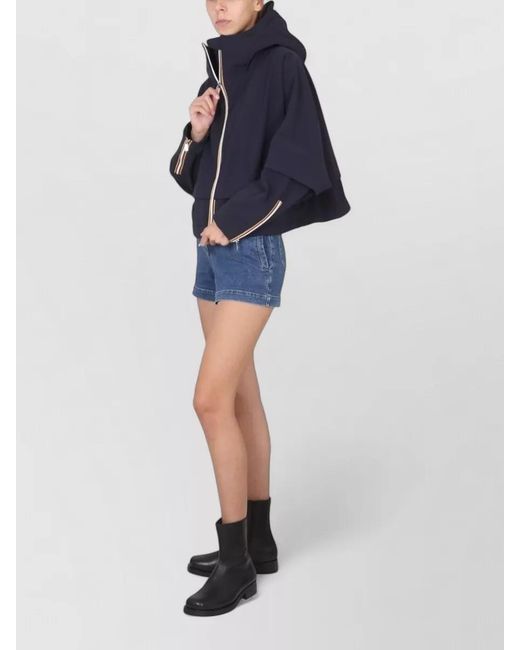 K-Way Blue Hooded Jacket Logo Elastic Cuffs Stripes