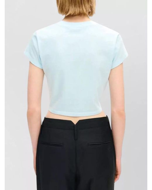 KENZO Blue Organic Cropped Signature Cotton Jersey T Shirt